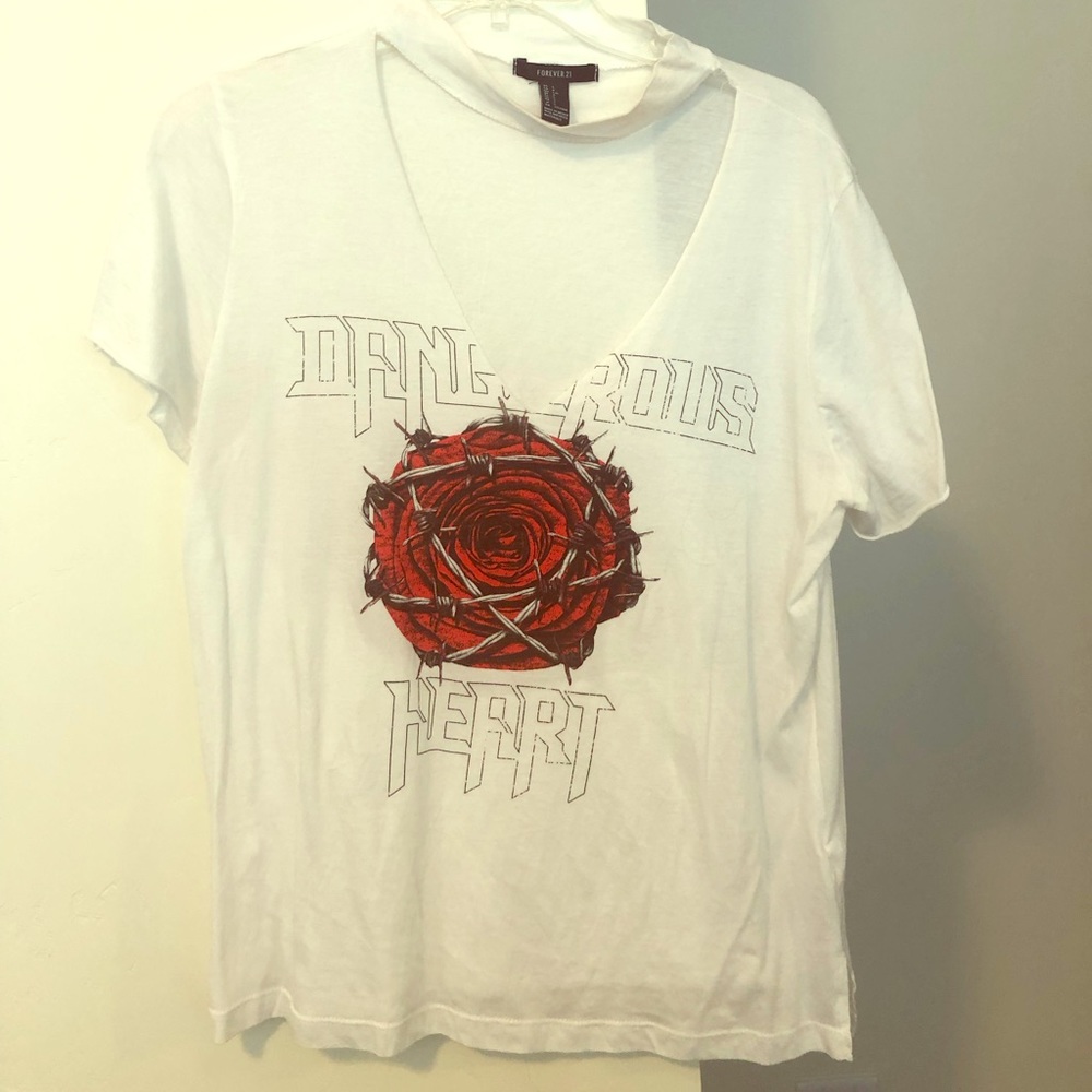 White graphic tee.